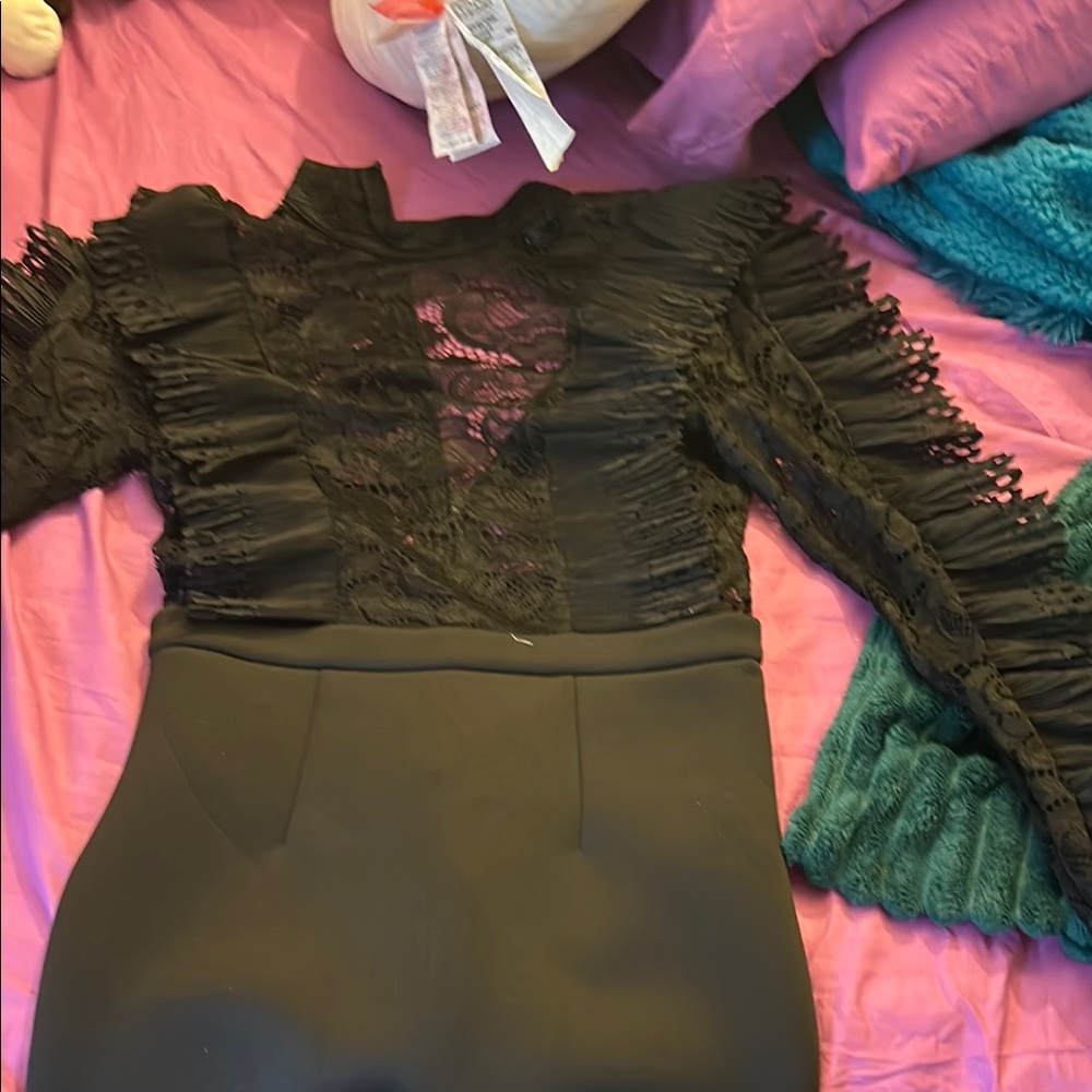 Black Lace Ruffled Top